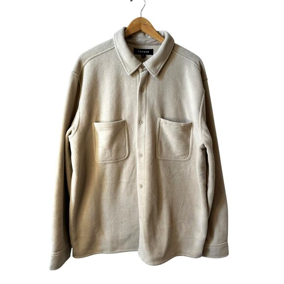 NWT Pacsun Mens Fleece Pocket Shirt Jacket Shacket Pebble Beige Size Large Y2K - Picture 2 of 14